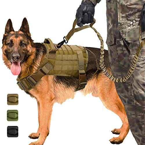 Enhome Servicio Chaleco arnés para Perro, Chaleco de Entrenamiento táctico para Perro, 1000D Heavy Duty Perro Molle Chaleco arnés (M,Verde)