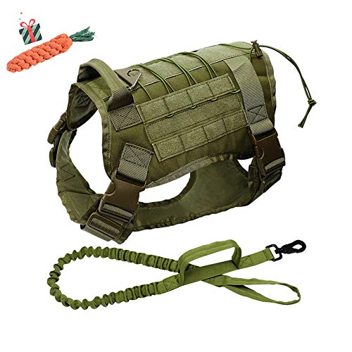 Enhome Servicio Chaleco arnés para Perro, Chaleco de Entrenamiento táctico para Perro, 1000D Heavy Duty Perro Molle Chaleco arnés (M,Verde)