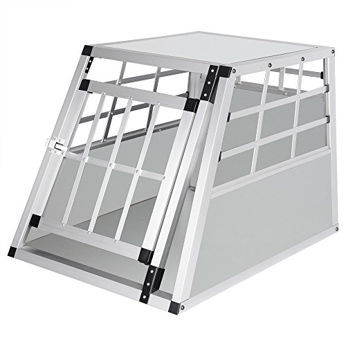 EUGAD Transportín de Aluminio para Perros Gatos Mascotas Jaula Transporte de Viaje para Mascotas Trapezoidal 1 Puerta Blanco0052HT