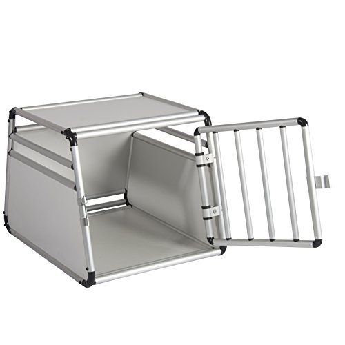 EUGAD Transportín de Aluminio para Perros Gatos Mascotas Jaula Transporte de Viaje para Mascotas Trapezoidal 1 Puerta Blanco/Plata B54xH50xT69 cm 0059HT