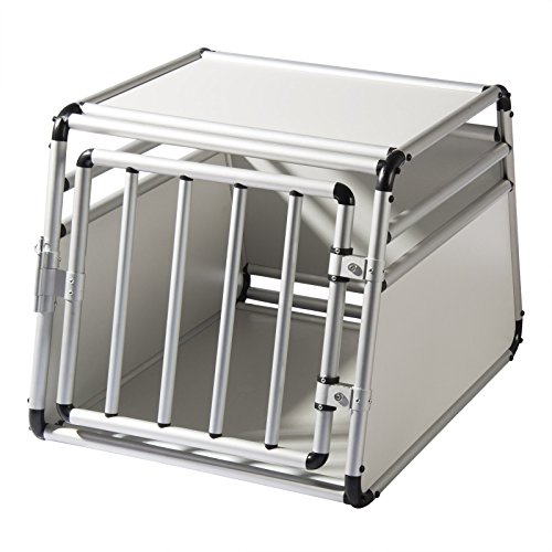 EUGAD Transportín de Aluminio para Perros Gatos Mascotas Jaula Transporte de Viaje para Mascotas Trapezoidal 1 Puerta Blanco/Plata B54xH50xT69 cm 0059HT