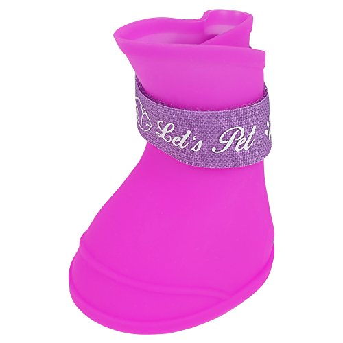 Fdit 4Pcs Lluvia Zapatos Perro Mascota de Silicona Impermeable Antideslizante Zapatos de Lluvia de Protección para Perros Pequeños Animales(L púrpura)