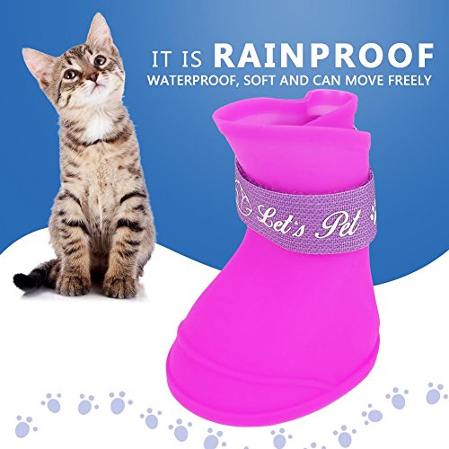 Fdit 4Pcs Lluvia Zapatos Perro Mascota de Silicona Impermeable Antideslizante Zapatos de Lluvia de Protección para Perros Pequeños Animales(L púrpura)