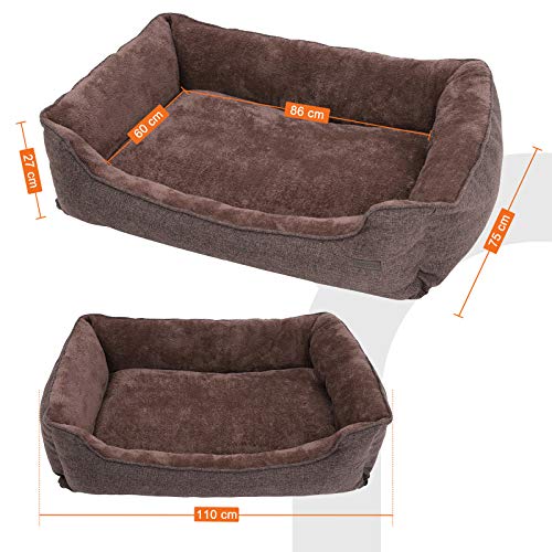 FEANDREA Cama para Perros, Sofá para Perros, Cesta para Perro Desmontable y Lavable a máquina, Marrón, 110 x 75 x 27 cm PGW12CC