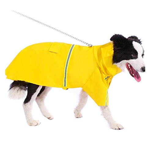 FeiLuo Impermeables para Perros - Abrigo Impermeable con Capucha, Chubasquero de Tira Reflectante Ligera, Cordón Ajustable, Poncho Impermeable para Lluvia para Perros Medianos y Grandes (4XL, Yellow)