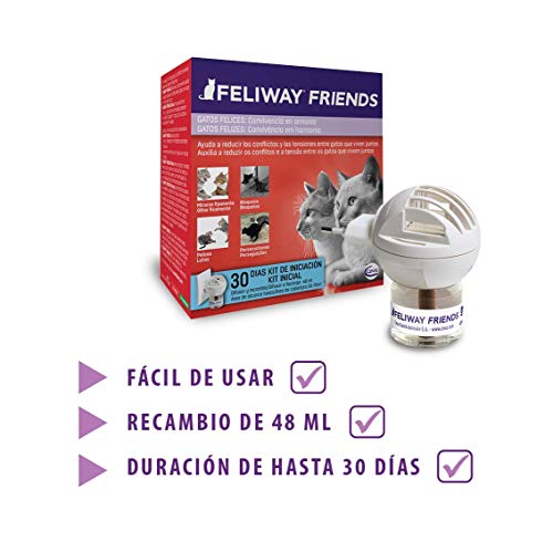 FELIWAY Friends - Anticonflictos para gatos - Peleas, Persecuciones, Bufidos, Bloqueos - Difusor + Recambio 48 ml