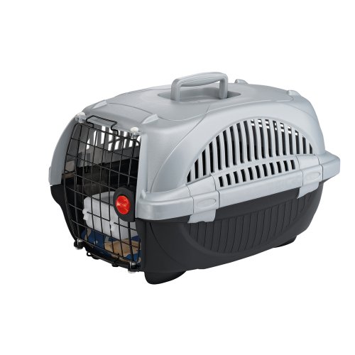 Feplast 73032899W1 Transportín para Gatos y Perros de Talla Pequeña Atlas Deluxe 10, Plástico Robusto, Puerta de Acero Plastificado, Rejillas de Ventilación, 34 x 50.7 x 30 Cm Negro