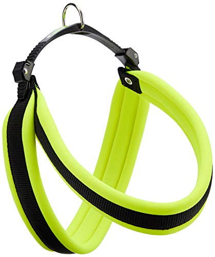 Feplast 75449528 Arnés Ergonómico para Perros Agila Fluo 5, Cierre con Doble Microrregulación, Suave Acolchado A=B 50 x 58 Cm 20 Mm Verde Ácido