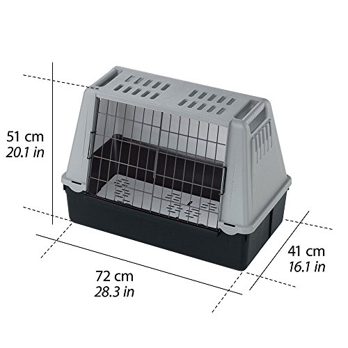 Ferplast Atlas Car 100 – Minitransportín de Mascotas para Coche, Caja de plástico para Perros y Gatos, con una práctica Puerta corredera bidireccional y Compartimento para Accesorios