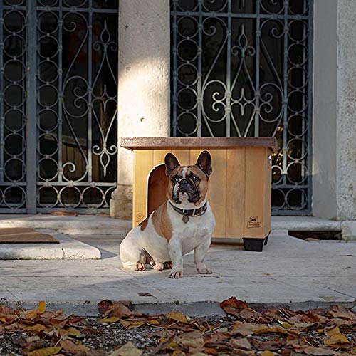 Ferplast Caseta de exterior para perros BAITA 60, Madera ecosostenible, Pies aislantes, Puerta con perfil de aluminio resistente a las mordeduras, Techo abrible, 71,5 x 57 x h 52,5 cm