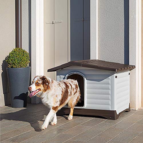 Ferplast Caseta para perros de exterior DOGVILLA 90, Pared lateral abatible, Sistema de drenaje de líquidos, Rejilla de ventilación, Puerta con perfil de aluminio, 88 x 72 x h 65 cm