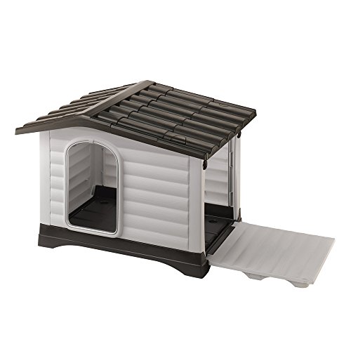 Ferplast Caseta para perros de exterior DOGVILLA 90, Pared lateral abatible, Sistema de drenaje de líquidos, Rejilla de ventilación, Puerta con perfil de aluminio, 88 x 72 x h 65 cm