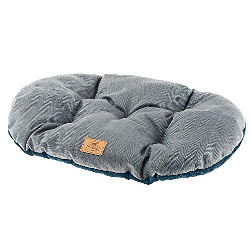 Ferplast Cojín Para Perros Y Gatos Stuart 89/10, Doble Cara, Tweed Y Suave Terciopelo, Lavable, Azul, XL