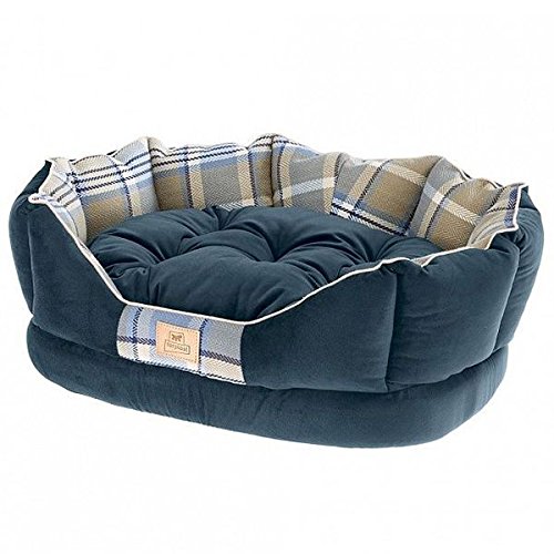 Ferplast Cuccia imbottita per cani e gatti CHARLES 50 Divano con cuscino, Sofà per animali, Scozzese, Soffice velluto, Lavabile, 45 x 35 x h 17 cm, Blu