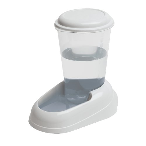 Ferplast Dispensador de agua para perros de talla pequeña y mediana y gatos NADIR 3 litros, Depósito transparente con tapa, Plástico, Base antideslizante, 29,2 x 20,2 x h 28,8 cm Blanco