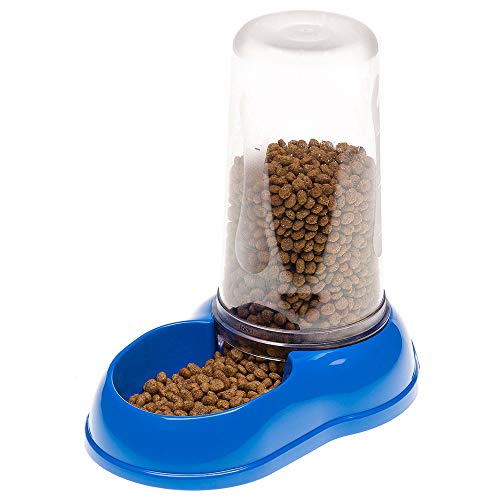 Ferplast Dispensador de Comida o Agua para Perros y Gatos AZIMUT 600, croquetas, Comida Seca o Agua, 0,6 L, Plástico, Depósito Transparente, Base Antideslizante, 12,5 x 19 x h 19,5 cm Azul Marino