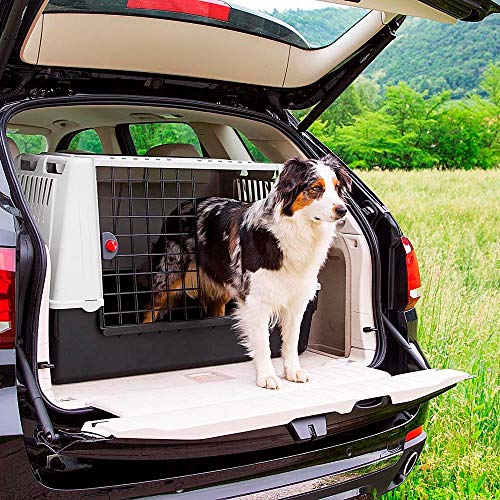 Ferplast Transportín para Perros para automóvil Atlas Car 100, Rejillas de ventilación, Compartimentos portaobjetos, Alfombrilla de Drenaje incluida, 100 x 60 x h 66 cm Gris