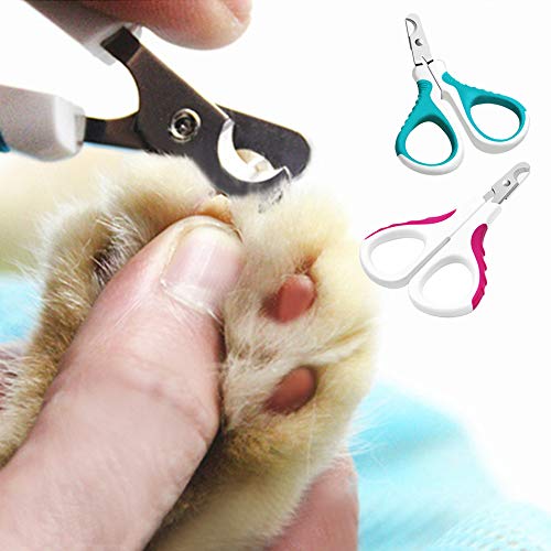 FineGood 2 cortauñas Paquete Profesional Gato, Clavo de Acero Inoxidable preparación del Animal doméstico Garra Clipper de Uñas Trimmer de Gatos Perros-Azul Rojo