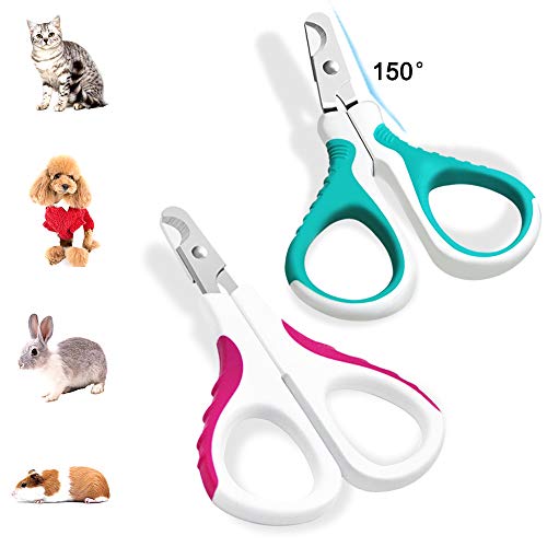 FineGood 2 cortauñas Paquete Profesional Gato, Clavo de Acero Inoxidable preparación del Animal doméstico Garra Clipper de Uñas Trimmer de Gatos Perros-Azul Rojo