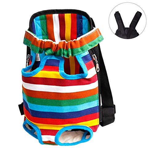 FONLAM Bolso Frontal Perro Gato Mochila Transportin Portátil Cachorro Mascota con Hombreras Tirantes Ajustables Entrepiernas de Malla (S(0-2.5KG), Multicolor)