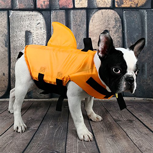 FONLAM Chaleco Salvavidas para Mascotas Chaqueta Chaleco de Seguridad Perro Perrito Ajustable con Aleta de Tirubón Ropa de Baño (S, Naranja)