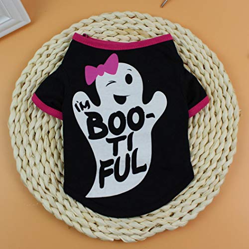 Fossrn Perro Ropa Disfraz Halloween Camiseta para Pequeño Chihuahua Yorkshire Mascota Cachorros (M, boo ti ful)