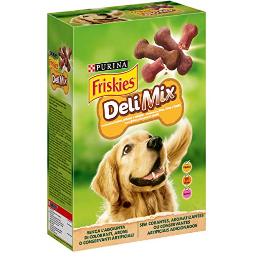 Friskies DeliMix - Galletas crujientes para Perros, con 3 variedades, Carne de Res, Pollo y Caza, 500 g - Paquete de 6 Unidades