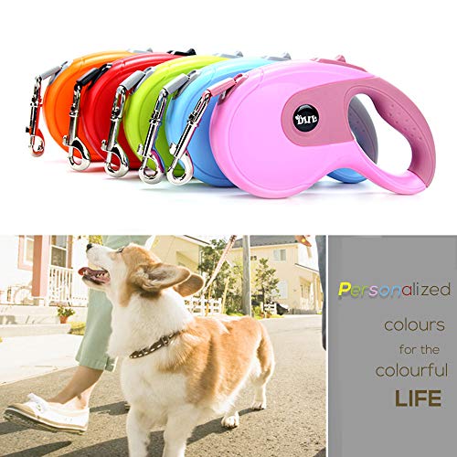 Galaxer Correa para Perros, 5M Mascota Correa Retractil de Nylon para Perro Correa Extensible con un Botón de Rotura y Bloqueo y Cómodo Agarre de la Man para Entrenar a Pie o Trotar (Rosa)