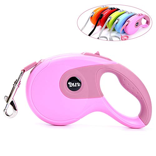 Galaxer Correa para Perros, 5M Mascota Correa Retractil de Nylon para Perro Correa Extensible con un Botón de Rotura y Bloqueo y Cómodo Agarre de la Man para Entrenar a Pie o Trotar (Rosa)