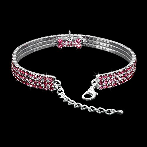 GEZICHTA Collar para Perro con Diamantes de Imitación de la Marca Gzichta, Collar para Mascotas Pequeñas o Medianas con Colgante en Forma de Hueso