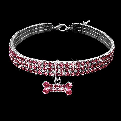 GEZICHTA Collar para Perro con Diamantes de Imitación de la Marca Gzichta, Collar para Mascotas Pequeñas o Medianas con Colgante en Forma de Hueso