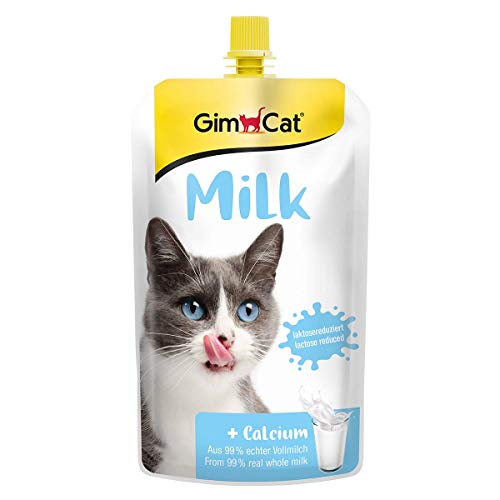 GimCat – Leche para Gatos de auténtica Leche Entera con Contenido de lactosa reducido y Calcio para Huesos sanos, 1 Bolsa (1 x 200 g)