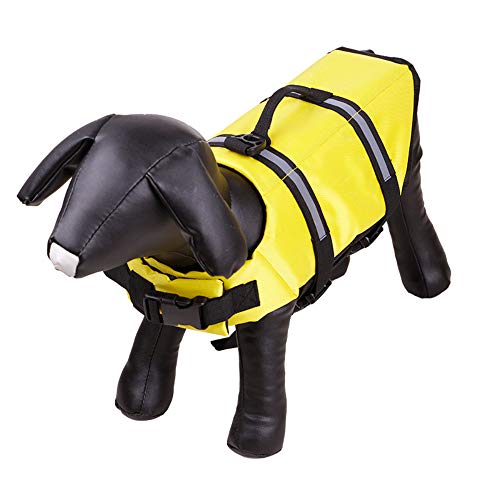 Gulunmun Dog Life Jacket Float Coat Deportes acuáticos Swim Aid Chaleco Salvavidas para Perros Mascota con Mango y reflectores Amarillo, XXS