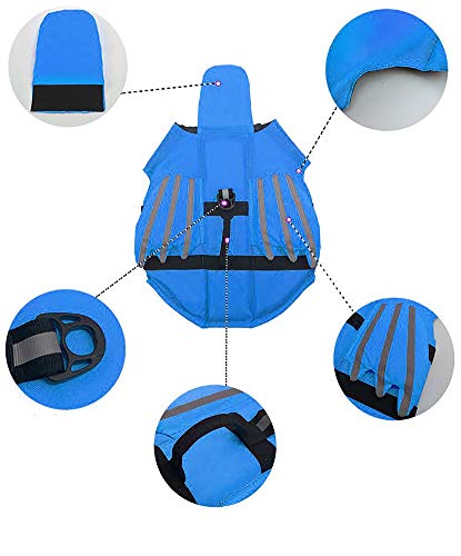 Gulunmun Dog Life Jacket Float Coat Deportes acuáticos Swim Aid Chaleco Salvavidas para Perros Mascota con Mango y reflectores Azul, XXL