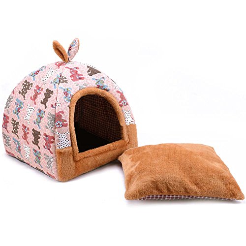 Hanshu - Casa para mascotas 2 en 1, incluye un sofá interior suave y cálido lavable. Cama como forma de iglú para perros y gatos