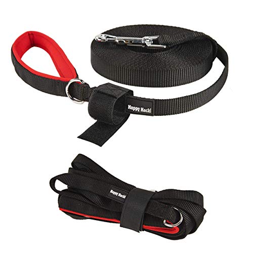 HAPPY HACHI Correa para Perro Larga Correas Adiestramiento para Perros Mediano Grande con Asa Acolchada Ideal para Paseo Mascota Entrenamiento(Longitud 15m, Nero)