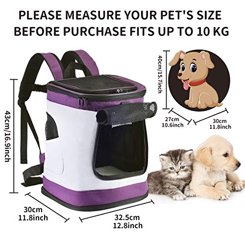 HAPPY HACHI Mochila Plegable para Perros Gatos Transporte para Perro Bolso Transportín Viaje con Correa Relleno Ajustable Camiseta Transpirable Morado