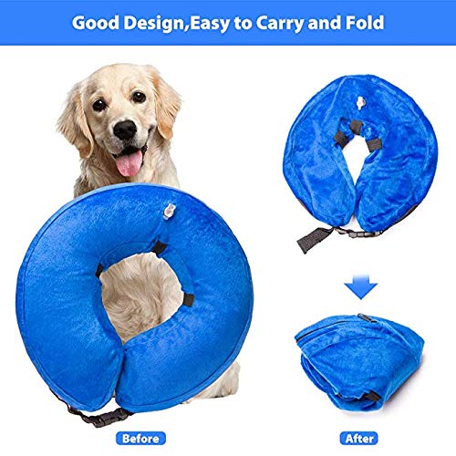 Hengu Collar Inflable de recuperación de Mascotas, Cuello Blando Ajustable para Gatos o Perros, Evita Que la Mascota Lame Tocando heridas y Promueva la recuperación (con un inflador)