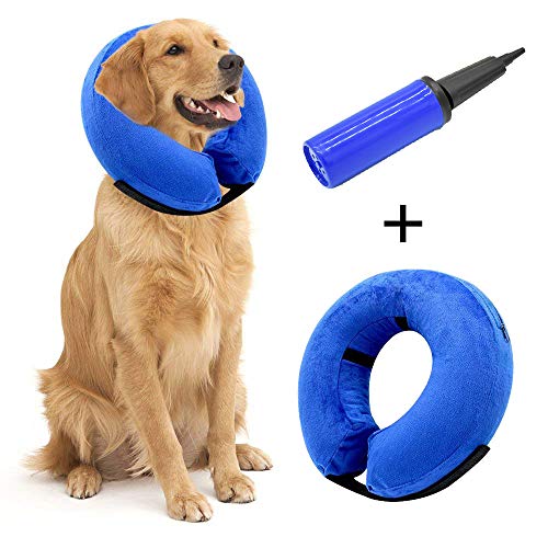 Hengu Collar Inflable de recuperación de Mascotas, Cuello Blando Ajustable para Gatos o Perros, Evita Que la Mascota Lame Tocando heridas y Promueva la recuperación (con un inflador)