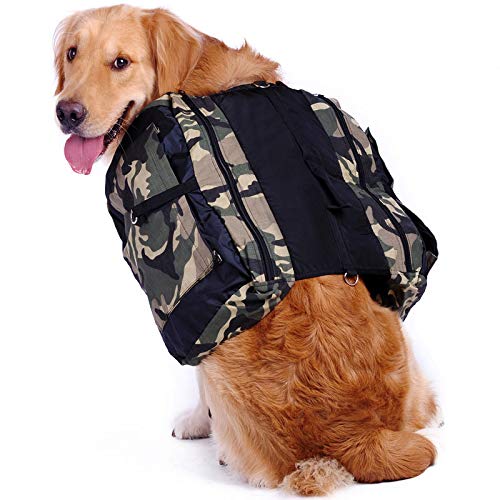 Hengu Mochila para Perro con Grandes Bolsillos, Alforja Bolsa de Hombro Ajustable para Perros Grandes Al Aire Libre Viajar Senderismo Cámping Caminar (con un Tazón de Agua Portátil)