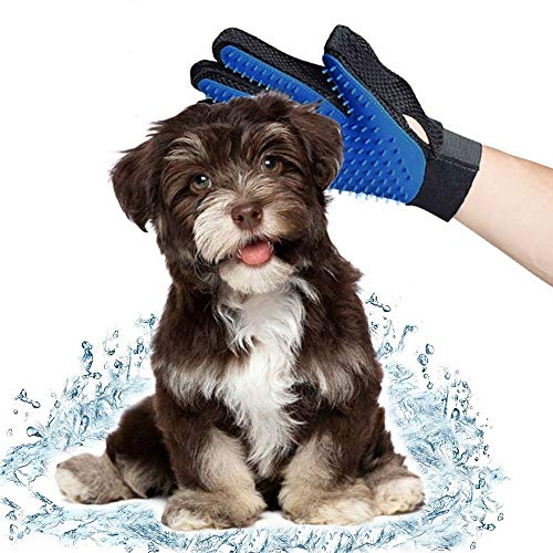 HLZDH 2PCS Guantes de 5 Dedos Manopla Masaje para Perros Mascotas Gatos, con el Material Transpirable, Retiro del Pelo y Aparato de Masaje Guantes Eficientes para la Eliminación de Pelo Suelto (Azul)