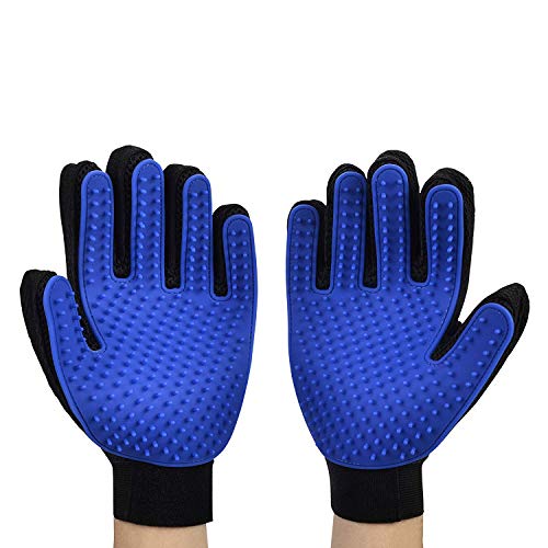 HLZDH 2PCS Guantes de 5 Dedos Manopla Masaje para Perros Mascotas Gatos, con el Material Transpirable, Retiro del Pelo y Aparato de Masaje Guantes Eficientes para la Eliminación de Pelo Suelto (Azul)