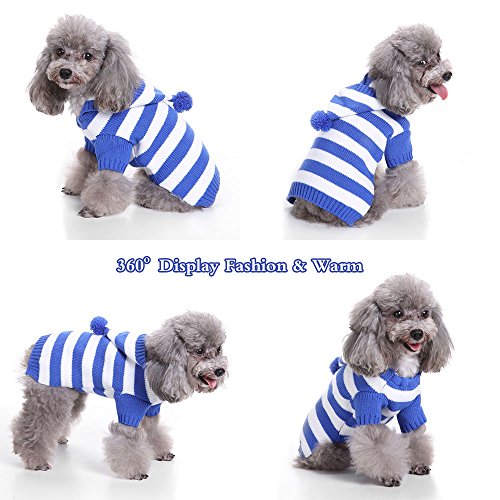 HongYH 2 Patrones de Punto de Punto suéter de Perro, Invierno cálido Pijamas de Perro, Azul y Blanco Holiday Knitwear suéter de Perro Ropa de Mascotas para Perros pequeños y Gatos