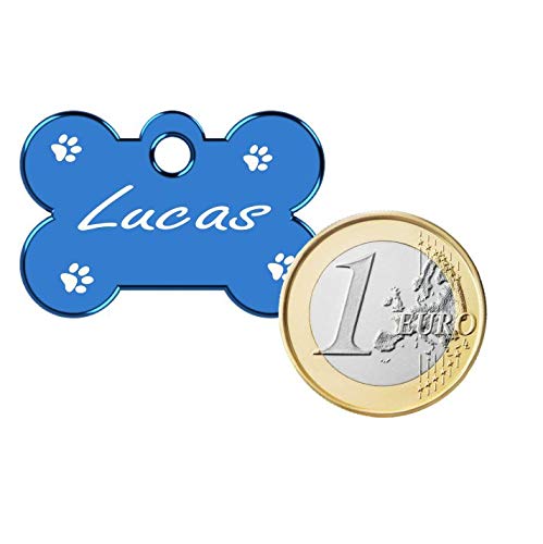 Hueso para Mascotas Muy pequeñas Grabado con Patas Placa Chapa Medalla de identificación Personalizada para Collar Perro Gato Mascota grabada (Azul)