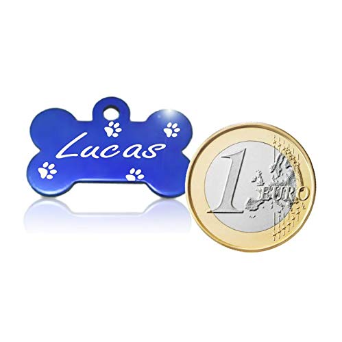 Hueso para Mascotas pequeñas-Medianas con Patas Placa Chapa Medalla de identificación Personalizada para Collar Perro Gato Mascota grabada (Azul)