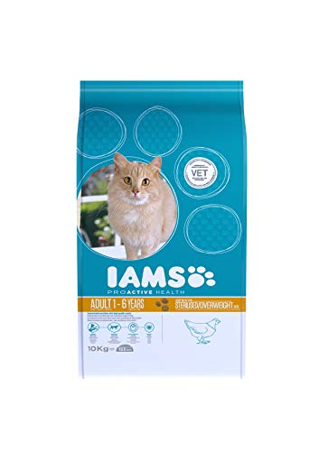 IAMS for Vitality Alimento bajo en grasa para Gatos Esterilizados con pollo fresco [10 kg]