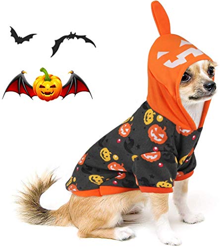 Idepet Abrigo con capucha para mascotas de Halloween,Traje de perro de calabaza Abrigo de invierno Chaquetas Suéter para perros pequeños medianos gatos cachorro