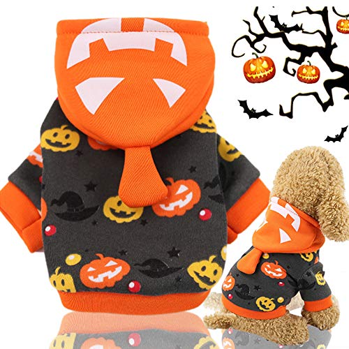 Idepet Abrigo con capucha para mascotas de Halloween,Traje de perro de calabaza Abrigo de invierno Chaquetas Suéter para perros pequeños medianos gatos cachorro