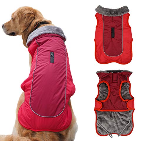 Idepet Chaqueta abrigada para perros, traje para nieve resistente al agua para mascotas, ropa reflectante a prueba de viento para perros pequeños, medianos y grandes, forro de algodón suave