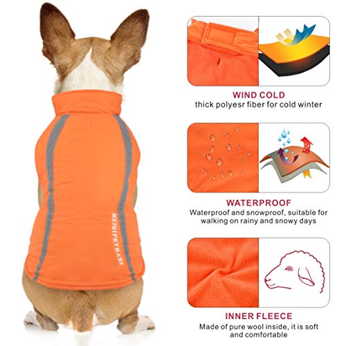 Idepet Impermeable Abrigo para perros Chaleco cálido Ropa Correa reflectante Patchwork Acolchado Mediano Chaqueta para perro grande Sudadera con capucha